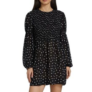 GANNI Polka Dot Smocked Mini Dress